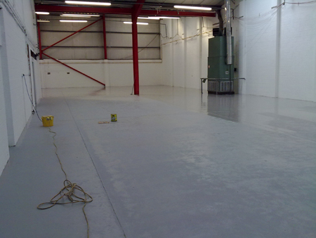 The floor was prepared by captive shot-blasting